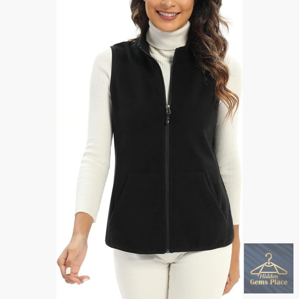 Women's Fleece Vest with 6 Pockets, XS-2XL, Lightweight Warm Layer
